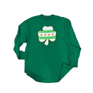 Noiz Mens Chicago Flag Shamrock Long Sleeve Graphic T-Shirt Green 2XL